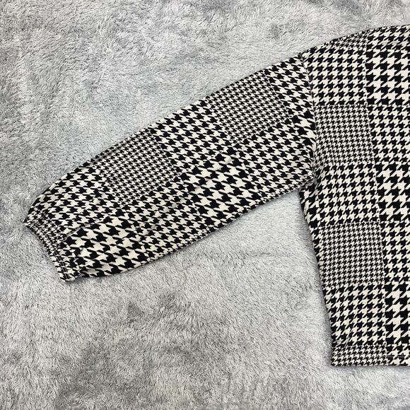 Monrow Shirt Women Small Black Houndstooth Sweatshirt Sweater Puff Sleeve USA - Picture 4 of 14